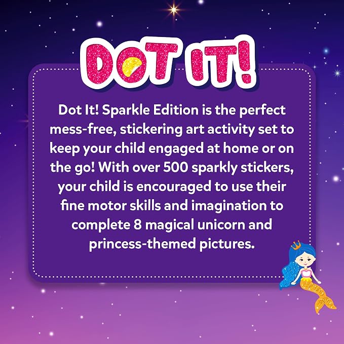 Skillmatics Dot It Sticker Art – Unicorns & Princesses Sparkle, Craft Kit | 500+ Stickers, DIY Scrapbooking Activity, Screen-Free Travel Toys, Gift for Toddlers, Girls & Boys Ages 3, 4, 5, 6, 7