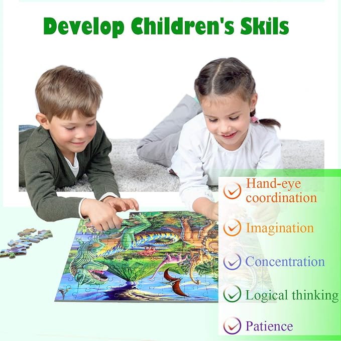 Puzzles for Kids Ages 4-8 Year Old,100 Piece Dinosaur Jigsaw Puzzle for Toddler Children Learning Educational Puzzles Toys for Boys and Girls - Every Piece is Unique