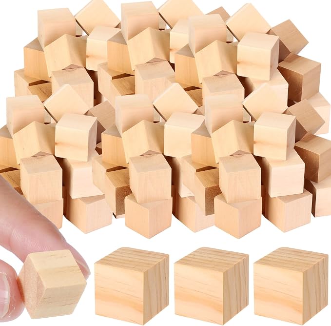 Barydat 300 Pcs 0.4 in Wooden Cubes, Unfinished Blocks for Crafting Plain Wooden Block for Craft Cube Natural Craft Wood Crafting DIY Project Baby Showers