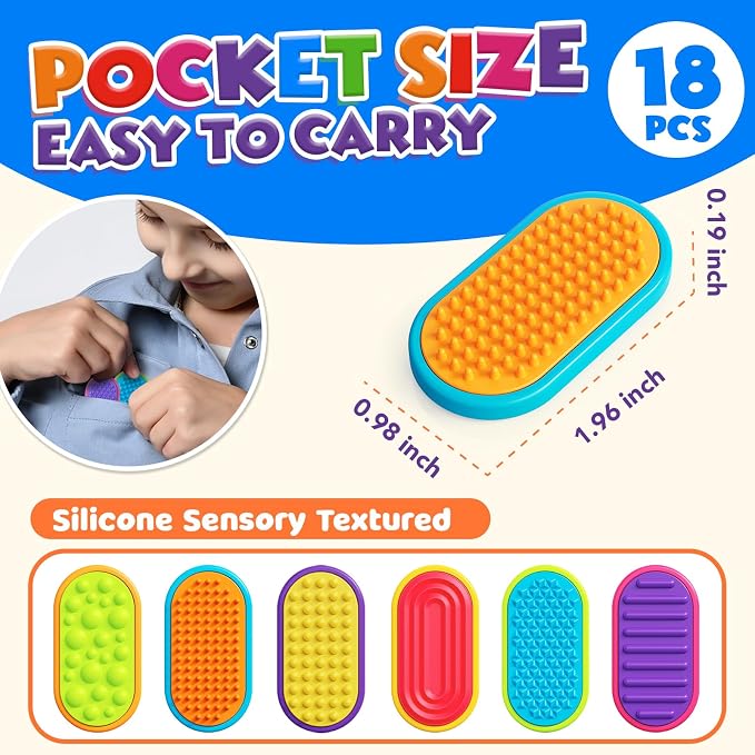 Sensory Fidget Magnet Toys for Kids: 18-Pack Textured Silicone Magnetic Sliders for Autism Children Classroom Must Haves, Goodie Bags Fidgets Box Gifts Portable Quiet Travel Toys