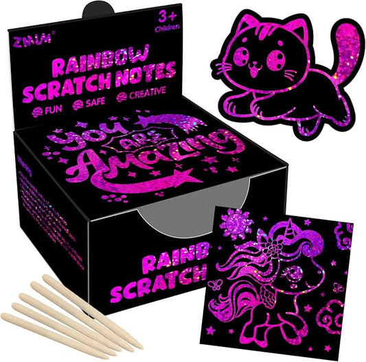 ZMLM 165 Pcs Rainbow Scratch Paper Art Notes - Crafts for Kids Ages 4-8 | Mess Free Classroom Prizes,1st 2nd 3rd Grade School Activity Bulk, Back to School Gifts for Students from Teacher