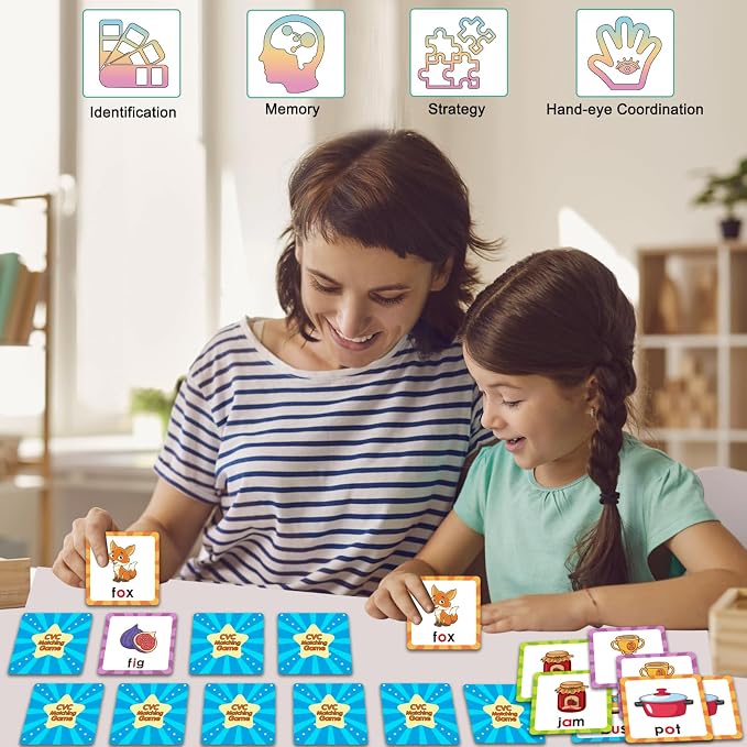 Memory Game, CVC Word Games Kindergarten, Matching Games for Kids 3-5 | Memory Games for Kids Ages 4-8, Phonics Games Flash Cards 3-4 Years, Memory Card Game Homeschool Learning Educational Toys