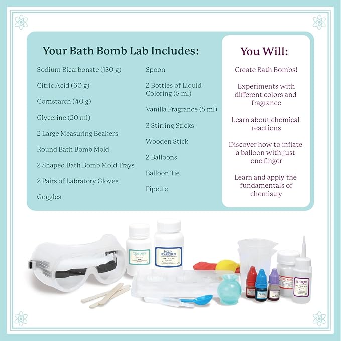 MindWare Science Academy Bath Bomb lab Kit | Hands-on experiments kids set up and run themselves. Ages 4+.