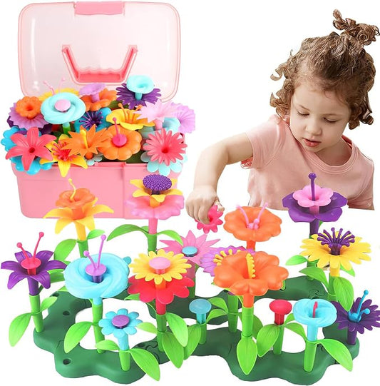 Birthday Toys Gift for 3 4 5 6 7 Year Old Girls and Boys,Flower Garden Building Toy with Carry Box, STEM Toys for Preschool Children Educational Activity Toys