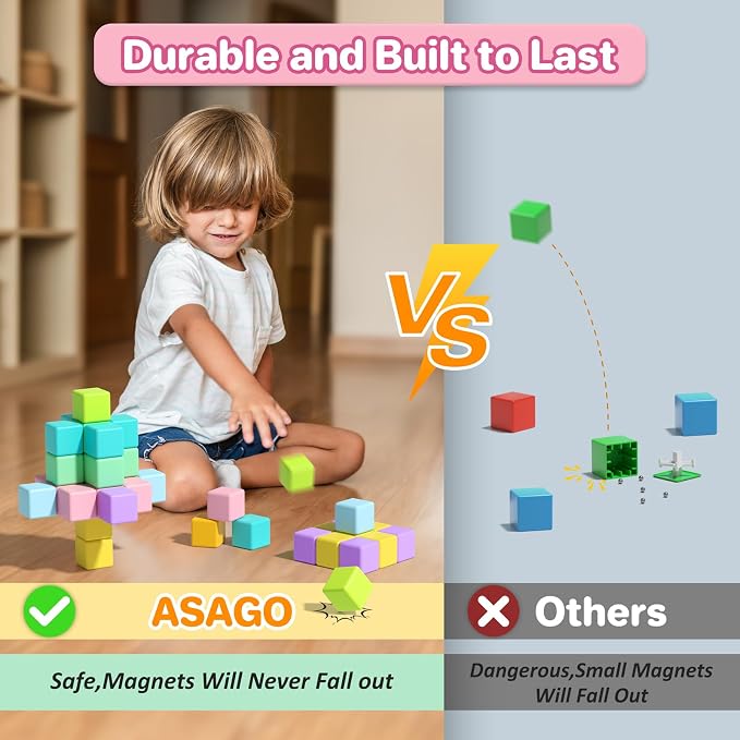 Magnetic Blocks for Toddlers 3+, 56PCS 1.34in Large Macaron Magnet Building Cubes for Kids, Stem Preschool Stack Construction Educational Toys for 3-5 Years Old Boys Girls