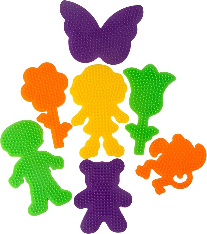 Perler 22645 Fuse Bead Pegboards 7-Pack-Boy/Girl/Bear/Monkey/Butterfly/2 Flowers | Compatible with All Perler Beads | Includes Patterns Boy, Girl, Bear, Monkey, Butterfly, 2 Flowers