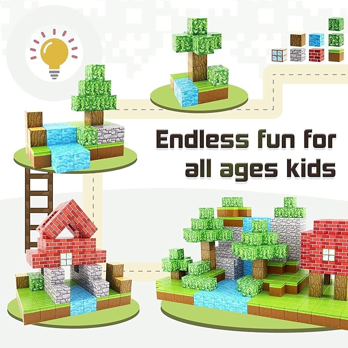 150PCS 1“ Magnetic Blocks Toys for Boys Kids, Mine Magnet World Forest Set | Sensory STEM Building Cubes for Kids, Ideal Construction Creative Toy Set, Birthday Gift for Toddler Boys Girls Ages 4-8 8-12