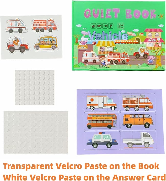 4 Pack DIY Busy Book for Toddlers, Montessori Quiet Book with Animal, Vehicle, Number, Fruit Preschool Learning Activities & Education Toys