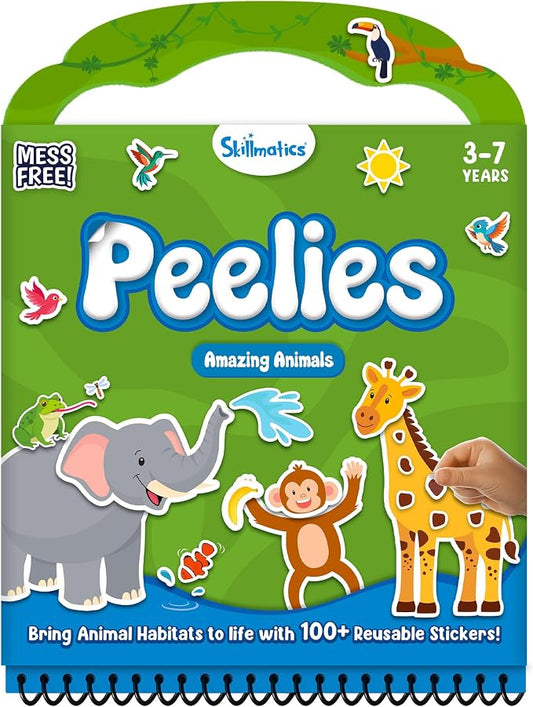 Skillmatics Peelies – Animals, Reusable Stickers, Travel Toy for Toddlers | 100+ Stickers, Activity Book, Mess-Free Fun for Preschoolers, Travel Toy, Gifts for Kids Ages 3, 4, 5, 6, 7