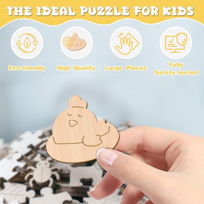 Animal Wooden Puzzles for Kids Ages 6-8 - Chicken Family | 50 Piece Puzzles for Kids Ages 6-8, Kids Puzzle with Unique Shapes, Round Puzzles for Girls and Boys (11.4 * 11.4 in)
