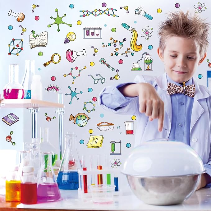 LHIUEM Large Science Wall Decals Colorful Chemistry Laboratory Wall Sticker | Funny Science Banner Wall Decorations,Big Biology Peel And Stick Murals,Chemical Posters for Kids Middle School Classroom Lab