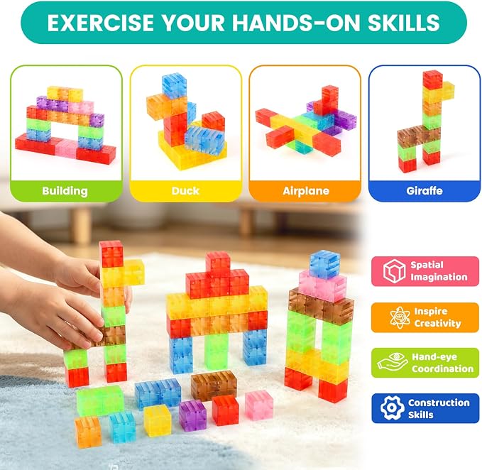 ZHENFINITY 100PCS Colorful Magnetic Building Blocks, STEM Construction Toy | Light-Through Blocks for Open-Ended Building, Creativity and Hands-On Play, Gift for Boys and Girls Ages 4-8