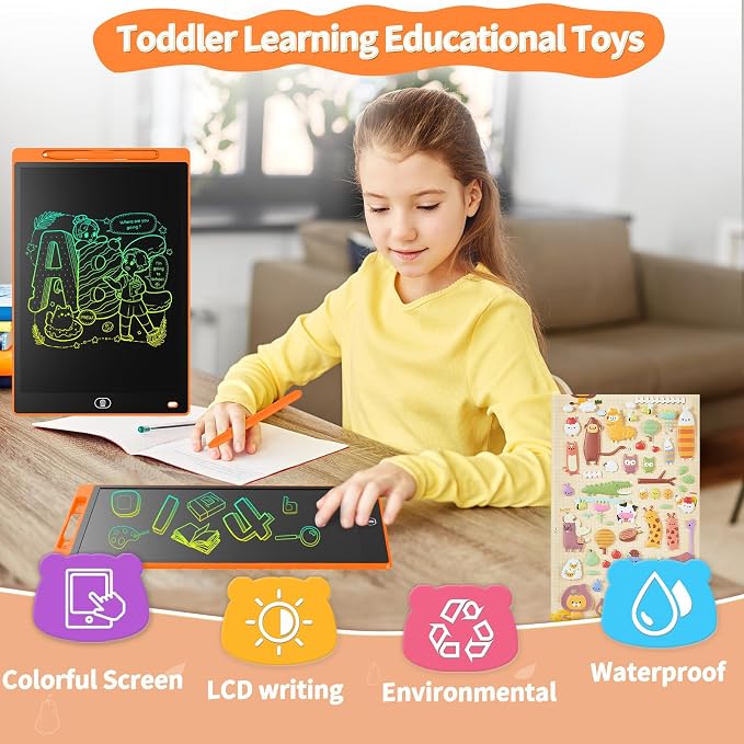 Genialba LCD Writing Board 10 Inches, Colourful Electronic Tablet, Portable Erasable Drawing Board, Graphic Tablet for Children's Games 3 4 5 6 7 Year Old Kid Boys Girls (Orange)