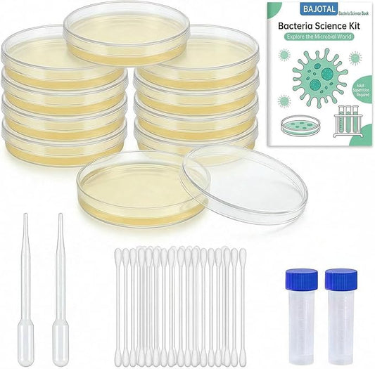 Bacteria Growing Kit with Pre-Poured Agar Plates | LB Agar Petri Dishes for Kids, Students | Ready-to-Use for Science Fair Projects, School Labs & Home Experiments