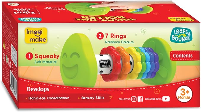 Imagimake Leaps & Bounds - Tummy Time Roller, Sensory Toy, Ages 3 Months+ | Early Learning Sensory Toy, Encourage Crawling, Motor Skills & Sensory Play, Gift for Babies Ages 3,4,5,6,7,8,9 Months