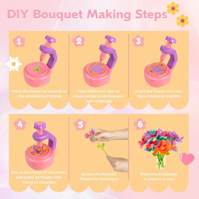 Cretargio Fabric Bouquet Toys Include Extra Accessories Set, Arts and Crafts for Kids Ages 3-12, DIY Flower Craft Kits for Toddler, Birthday Gifts for 3 4 5 6 7 8 9 10+ Year Old Girls
