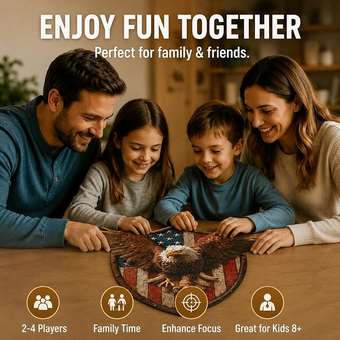 USA 250th Anniversary Wooden Puzzle for Adults, 200pcs American Eagle Puzzle Wooden Jigsaw Puzzle for Adults, Irregular Unique Shaped Wood Puzzle, Challenging Puzzle Gifts for Men & Veterans