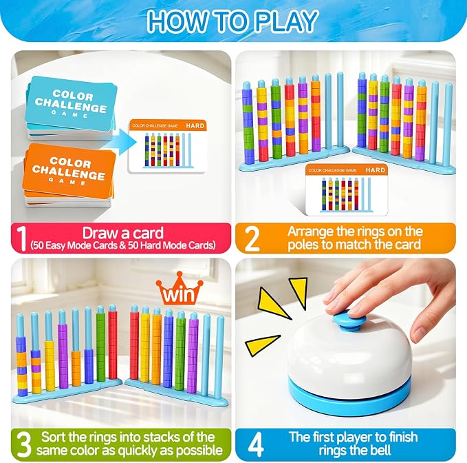 LLESSOO 2 Pack Color Challenge Game, 2 Players Color Matching Puzzle Game, Fun Board Game for Kids 6-8-12, Adults, Party & Family Game Night, Birthday Christmas Party Gifts for Boys & Girls
