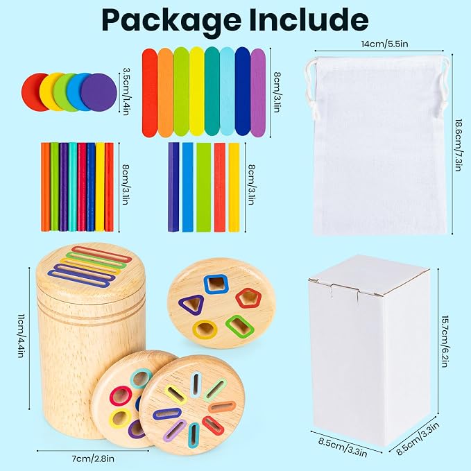 Montessori Toys for 3 4 5 Year Old, 4 in 1 Wooden Color Sorting Toys, Preschool Learning Activities Fine Motor Skills Sensory Toys for Toddlers
