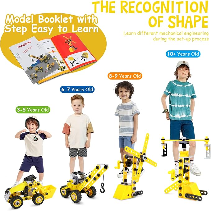 choopheme 10 in 1 Stem Toys for 5 6 7 8 9+ Year Old Building Block Kit Stem Activities Projects Boy Toys Age 4-8 5-7 6-8 8-10 Creative Set Educational Engineering Excavator Construction Birthday | Stem Activities Projects 4-8 5-7 6-8 8-10 Creative Set ...
