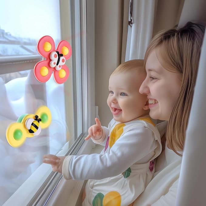 Suction Cup Spinner Airplane Travel Toys for 1 Year Old Boy Girl | Spinning Top 12 18 Months,1 2 Year Old Boy Birthday Gift,Baby Bath Toy for Kids Ages 1-3,Sensory Toy for Infant Toddlers