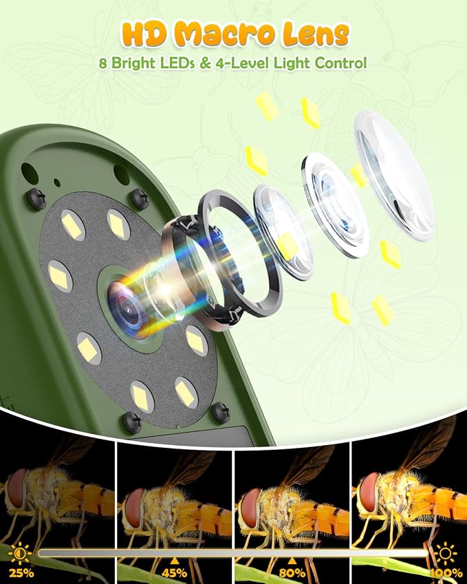 Bug Catcher for Kids,Kids Microscope,3-in-1 Insect Catching Kit for Kid | 2MP Camera Screen STEM Learning Toy,500x Magnification Insect Viewer Nature Exploration Outdoor Educational Gift for Boy Girl