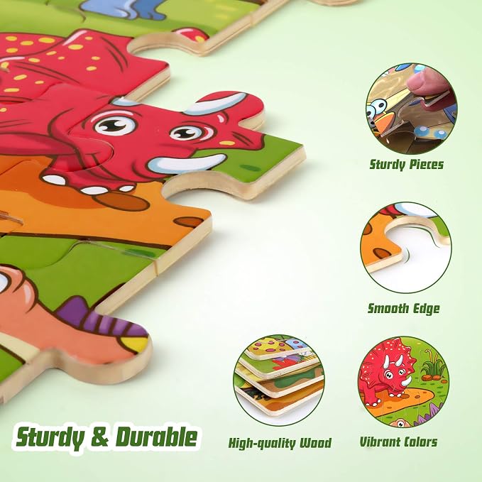 SYNARRY Large Dinosaur, Animal, Ocean & Insect Puzzles for Kids Ages 4-6 | Wooden Puzzles for Toddlers & Kids Ages 3-5, Birthday Gifts for Boys & Girls, Educational Toys, Screen-Free Play