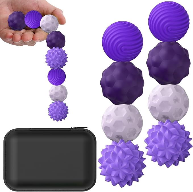 BUSOHA Silicone Magnetic Fidget Balls - 8 Pack Fidget Toys for Adult | Four Unique Textures Sensory Support,Quiet and Silent Stress Relief,Lightweight,Office,Travel,Anxiety,ADHD,Purple