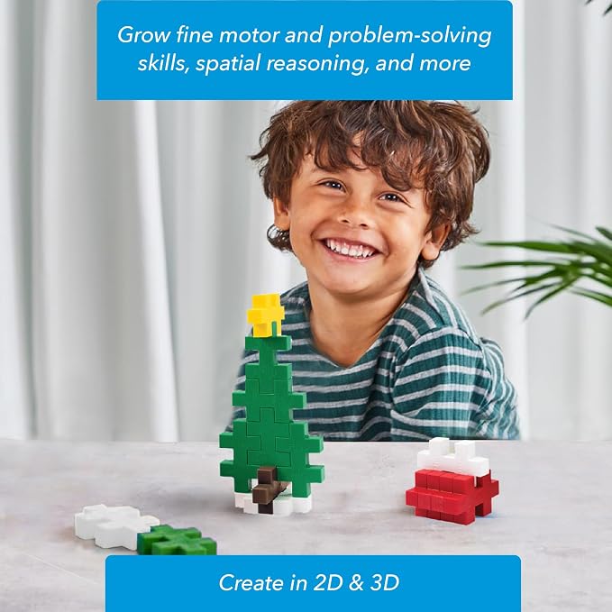 PLUS PLUS Big 15 Piece Holiday Mix - Large Building Blocks for Toddlers | Quiet Stem Toys for Toddlers, Prek Classroom Essentials, Waffle Blocks Jumbo, Stem Bins, Stocking Stuffers for Little Kids