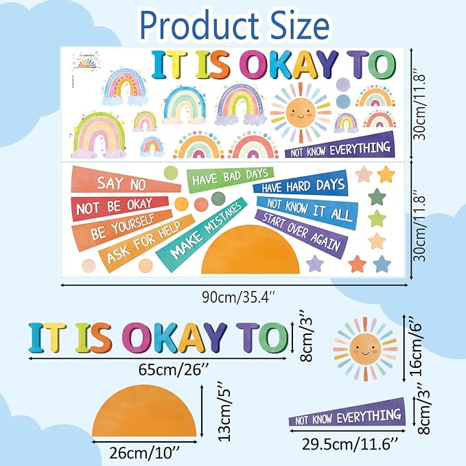LHIUEM Positive Self-Affirmations Wall Decals Cute Mental Health Wall Decor | It Is Okay To Wall Stickers Colorful Sun Rainbow Window Clings Positive Psychology Quotes Decor for Kids Nursery Bedroom