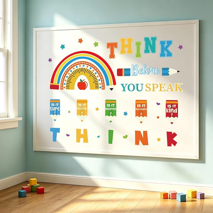 LHIUEM Inspirational Quotes Wall Sticker Think Before You Speak Wall Decal | Positive Self-Affirmations Window Clings Colorful Mental Health Decoration Motivational Phrases Vinyl Sticker for Kid Room