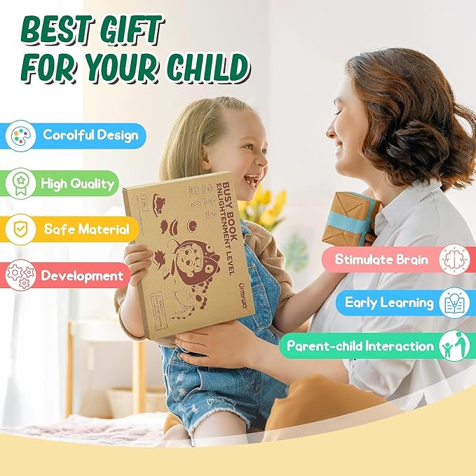 URMYWO Toddler Busy Book, Preschool Learning Activities | Educational Toys with 12 Themes Alphabet Activity Book Christmas Birthday Gifts for Ages 3+ Boys Girls