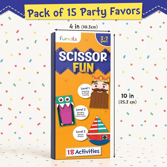 Funcils 15 Educational Kids Party Favors, Scissor Craft Kits, Age 3 4 5 6 7 | Scissor Skills Craft Activity Kits with Book, Scissors & Glue - Birthday Goodie Bags Stuffers, Classroom Gifts for Boys Girls