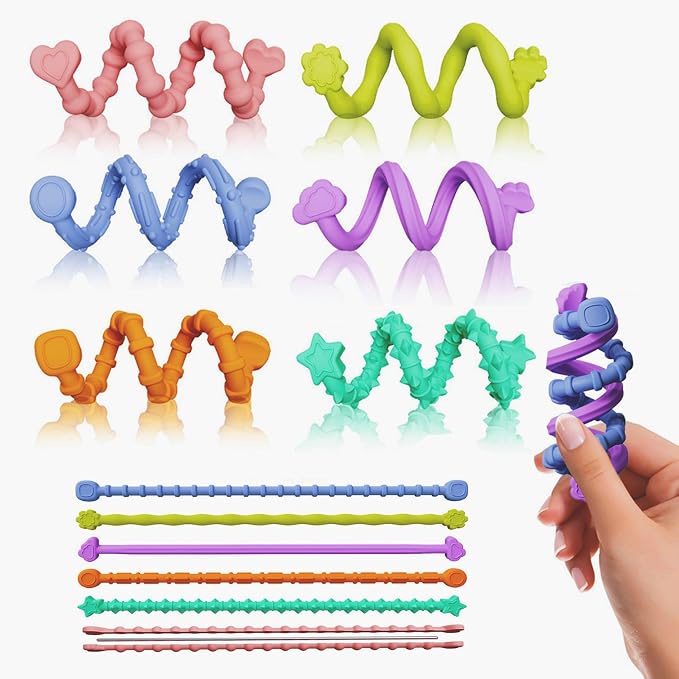 Tendry Sensory Sticks Fidget Toys for Adults & Kids, 6PCS Textured Anxiety Relief Items for Autism ADHD, Silicone Fidgets for Classroom Calm Down Corner Supplies （3 Yeas+）