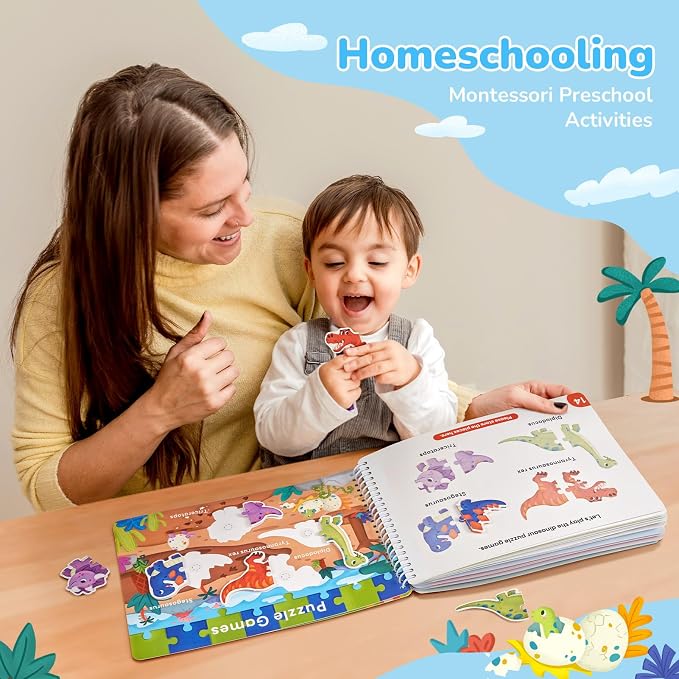 JoyCat Preschool Busy Book for Toddlers 3-5, Learning Activities, Educational Sensory Toys, Autism Learning Material, Back to School, Birthdays Presents for Boys Girls | 15 reusable themes with letters, numbers, colors and matching as autism learning m...