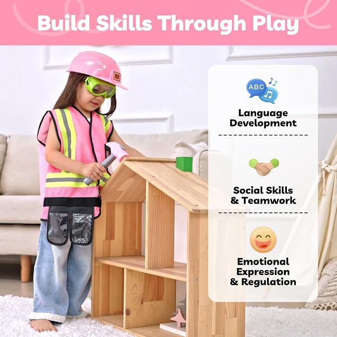 Liberry Kids Tool Set Pretend Toy for 3 4 5 Years Old with Costume | Breathable Fabric, Durable Helmet, Smooth Edges, Construction Worker Role Play, Halloween Birthday Gift for Boys Girls