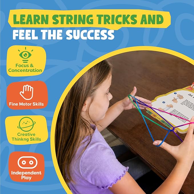 Kasfalci Cats Cradle Rainbow String Game Kit - Teen Girl Gifts for 6-8-12 Year Old Boys Girls - Road Trip & Travel Toys for Kids - Classic Finger Game with 2 Strings