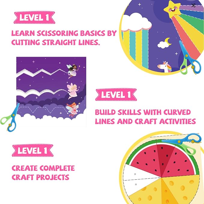 Toddler Scissor Skills Activity Book, Art Supplies and Crafts for Kids 4-6 | Fine Motor Toys Game, 2 Safety Scissors, Easter Christmas Birthday Gifts for Kids Little Boys Girls, Preschool Snip Learning
