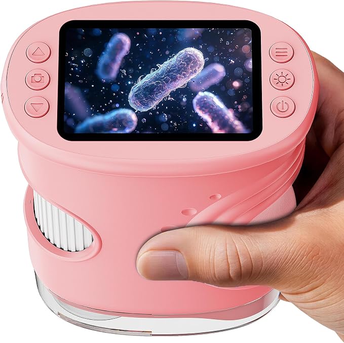 SEEKID Microscope for Kids 200-1000X, STEM Toy Science Kit for Kid(Pink) | Handheld Digital Microscope, 2" IPS Screen, 4K HD Camera 200+ Photo Storage for Girls Boys Child Birthday Gifts