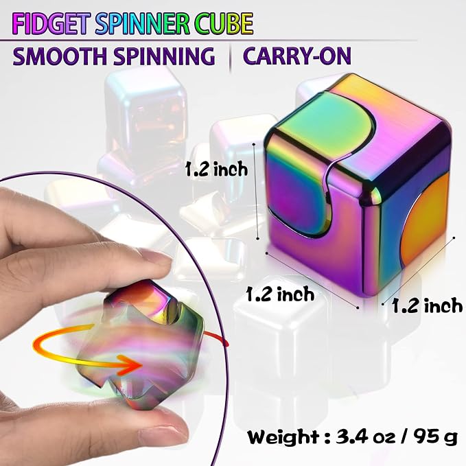 2pc Fidget Spinner Toys Cube Adults, Easter Basket Stuffers for Teens Metal EDC Cool Desk Gadgets Office Toys Small Anxiety Figette Sensory Toy, ADHD Tool Fingears Figet Stress Valentine Gift for Boy