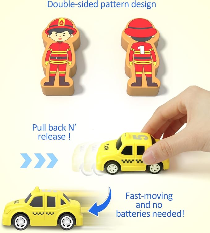 Coogam Montessori Sorting & Stacking Blocks with Nesting Garages Cars | Stackable Number Boxes for Toddlers Learning Community Helpers, Preschool Educational Toy Gift for 2 3 4 Year Old Baby