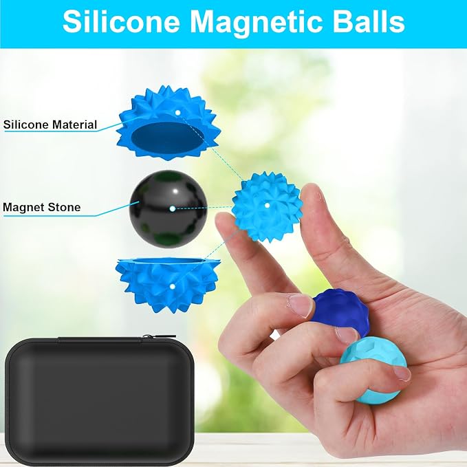 BUSOHA Silicone Magnetic Fidget Balls - 8 Pack Fidget Toys for Adult | Four Unique Textures Sensory Support,Quiet and Silent Stress Relief,Lightweight,Office,Travel,Anxiety,ADHD,Blue