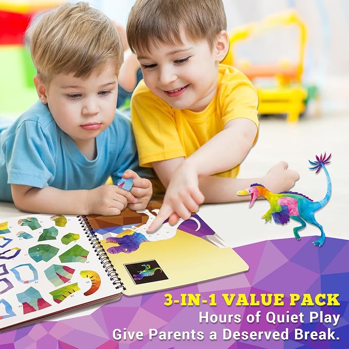 Elite Panda Sticker by Number Books for Kids Ages 4-8, 3-Pack, Mermaid Dino | 30 Sticker Pictures. Paint with Stickers Activity for Girls & Boys. Travel Toys, Car Rides & Quiet Time. Birthday Gift