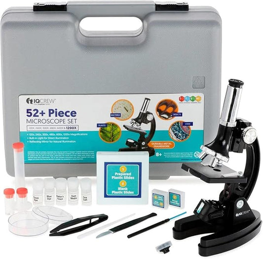 AmScope M30-ABS-KT51/KT2 51-piece 300x-600x-1200x Metal Frame Kids Student Beginner Compound Microscope Kit | Monocular Head Compound Biological Microscope