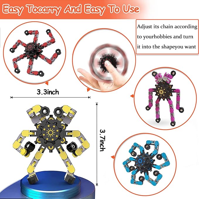12 Pack Funny Sensory Fidget Toys,Deformable Chain DIY Robot Spinners Fingertip Stress Relief Gyro Toy Birthday Gifts Easter Basket Goodie Bag Stuffers Classroom Prizes Party Favors for Kids Adults