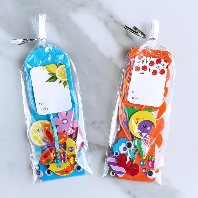 Winlyn 36 Sets Summer Crafts Kits DIY Whimsical Bookmarks Decorations Art Sets Fruits Treats Animals Sun Rainbow Foam Stickers for Kids Classroom Activities Reading Rewards Birthday Camp Party Favors