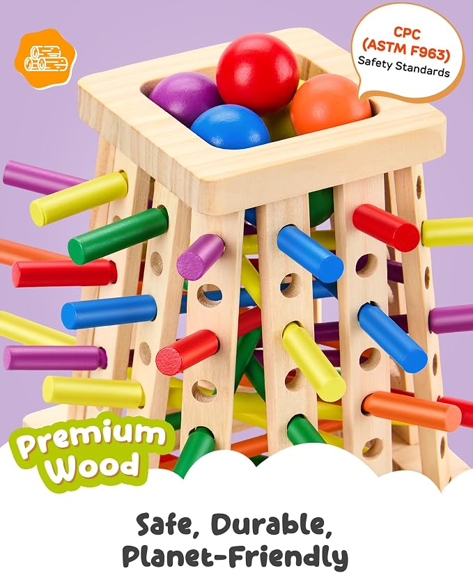 Montessori Wooden Board Game, 36 Colorful Sticks Board Games for Kids 4-6, Fine Motor Skills Toy Math Learning Montessori Toys for 3 4 5 6 Year Olds, Wooden Stick Game Family Games, Gift Boys Girls
