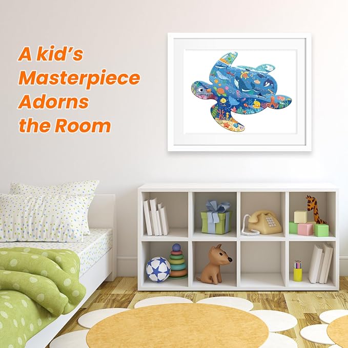 100 Piece Puzzles for Kids Ages 4-6 6-8, Sea Turtle Puzzles for Boys Girls | Jigsaw Puzzle for Kids, Ocean Animal Shaped Floor Puzzles Preschool Educational Learning, 21"×30" Jumbo Puzzle Toys For Child