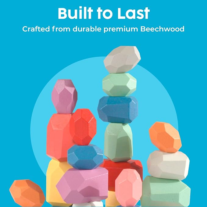 BUNMO Wooden Blocks 40 pcs, Non-Toxic Toddler Toys | Perfect as Sensory Table Stacking Rocks | Toddler Montessori Toys for Screen-Free, Hands-On Fun | Wood Blocks or Stacking Stones for Building