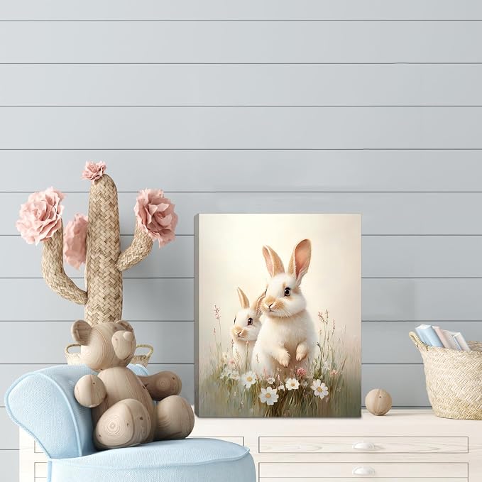 HOURIA 6Pcs Framed Spring Canvas Wall Art(8”x10”), Eggs Bunny Chicks Easter Wall Decor, Vintage Spring Tulip Floral Wildflowers Cottage Landscape Art Prints for Farmhouse Living Room Bedroom Nursery
